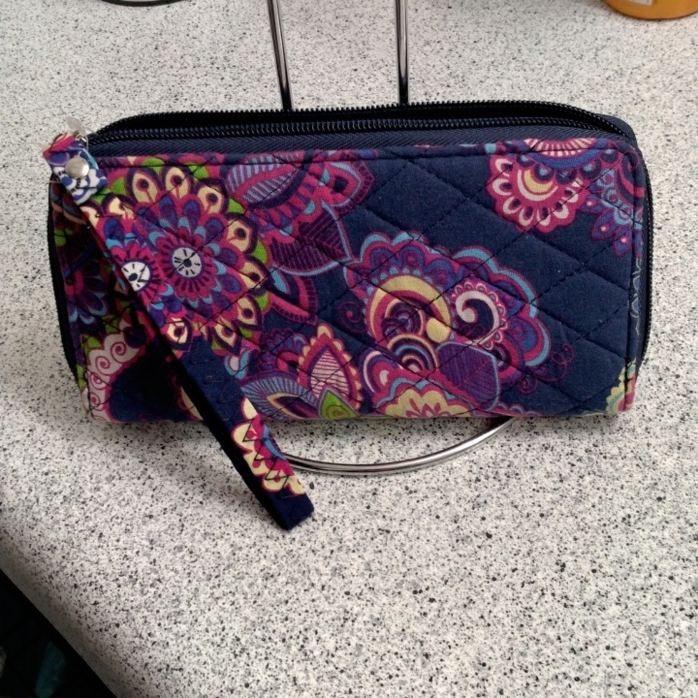 Large dark blue flowered cotton wallet